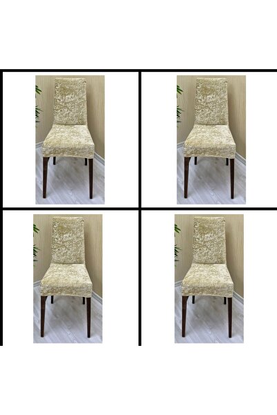 KILIFSAN 4 Adet Parlak Kadife Kumaş Sandalye Kılıfı Yıkanabilir Likralı Esnek Lastikli, Sandalye Örtü