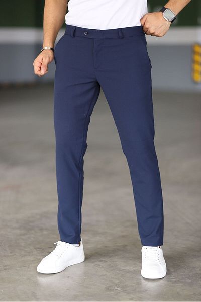 Gavazzi Men's Navy Blue Color Italian Cut Quality Flexible Lycra Ankle Length Fabric Trousers