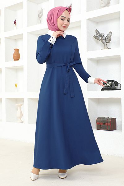 ModaMerve Belted Dress ASM2687 Indigo