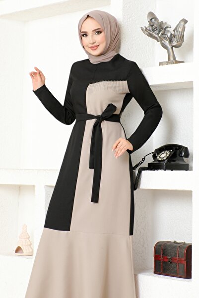 ModaMerve Φόρεμα με ζώνη ASM2692 Μαύρο