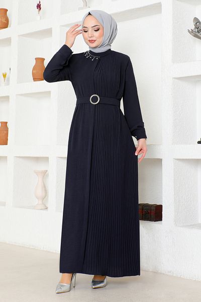 ModaMerve Φόρεμα Navy Blue πλισέ - ASN125