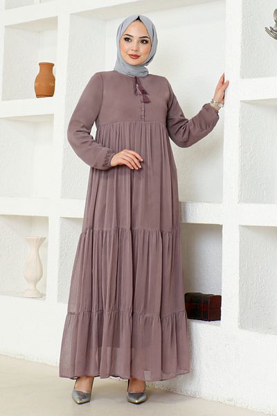 ModaMerve Φόρεμα από τούλι ANT2205 Dusty Rose