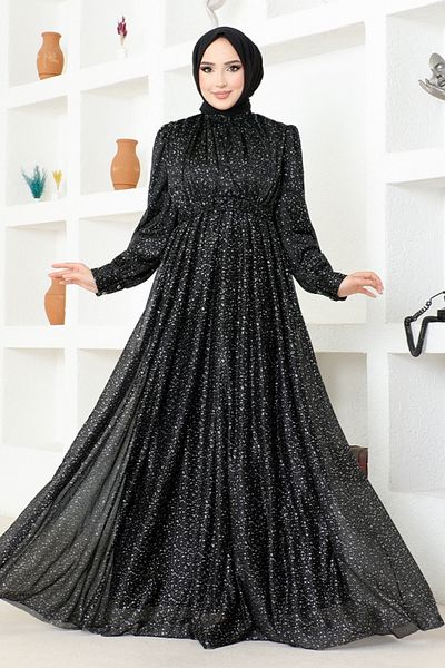 ModaMerve Βραδινό φόρεμα Glitter Tulle ASM2689 Μαύρο