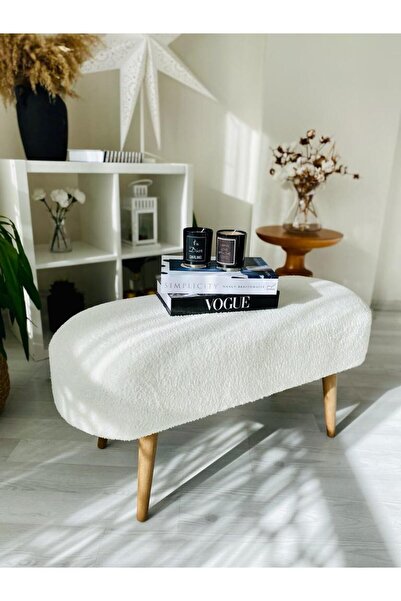 WEBPANYA Retro Ceviz Renk Ahşap Ayaklı Geniş Oturum Alanlı Oval Bench Puf Bey...