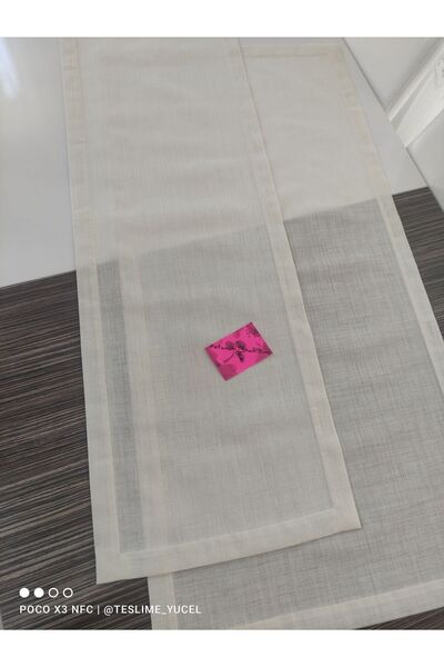 Etamin nakisim Linen Kumaş Runer Ve Konsol Takımı 2li Takım Krem Renk Gizli D...