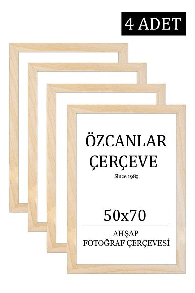 ÖZCANLAR ÇERÇEVE Set of 4 Wooden Frame Wooden Picture Frame 50x70 Natural Wooden Frame Raw Wood