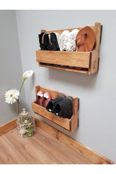 Master Hands Ahşap Ayakkabılık, Ayakkabı Rafı , Uzunluk 70 cm, Duvar Tipi Aya...