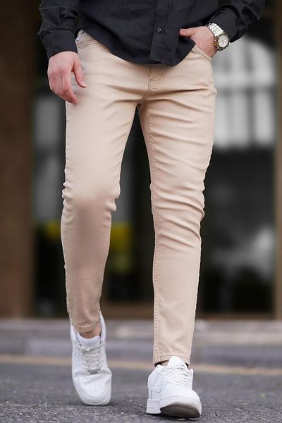 Madmext Beigefarbene Slim-Fit-Hose aus Canvas für Herren