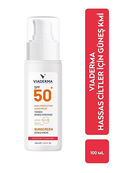 Viaderma Hassas Ciltler için Parfümsüz SPF 50+ Yüksek Koruma Güneş Kremi 100 ml, Suya Dayanıklı