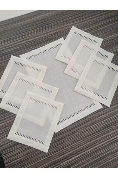 Etamin nakisim طقم عرض من الكتان المكون من 7 قطع - 1 كبير و6 صغير، لون كريمي، حلوى عتيقة