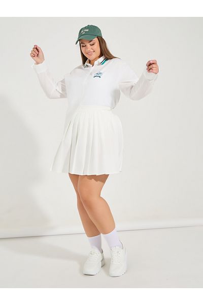 Styli Plus Size Oversized Button Down Shirt with Logo Detail
