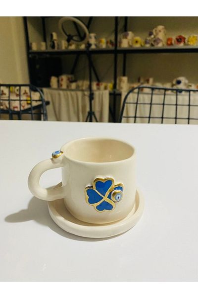 Banuart Clover Evil Eye Ceramic Turkish Coffee Cup