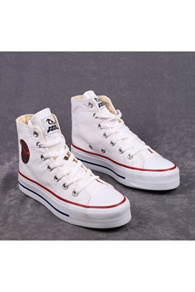 No Fear Yüksek Tabanlı Uzun Bağcıklı Keten Konvers Ayakkabı Sneaker