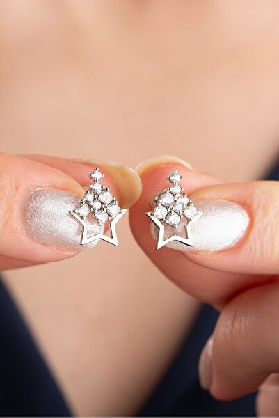 Silvano Jewelry 925 Ayar Gümüş Zirkon Taşlı Yıldız Küpe