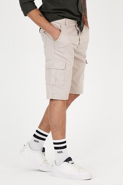 Domoda Μπεζ Slim Fit None Τζιν Ανδρικό σορτς Jean Cargo από ελαστικό ύφασμα με πλαϊνές τσέπες
