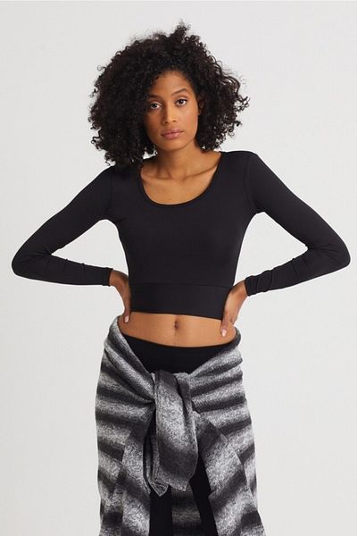 The Base Women's Black Scuba Fabric Cuffed Sports Top