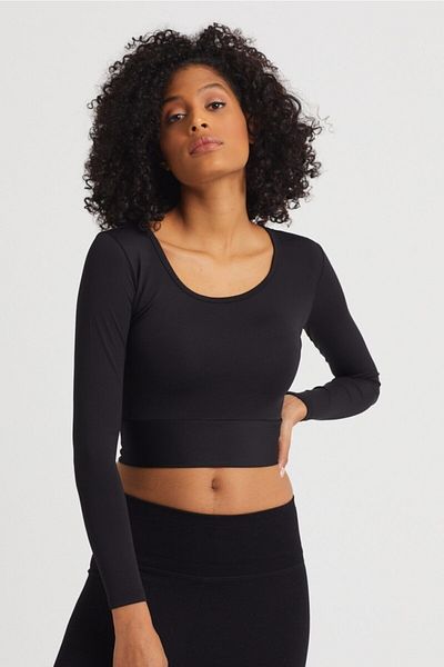The Base Women's Black Scuba Fabric Cuffed Sports Top
