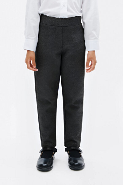 OKULCUBABA Füme Kız Çocuk Casual Regular Eşofman Belli Yüksek Bel Beli Lastikli Trend Okul Pantolonu