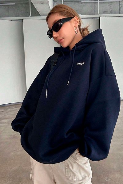 Benisengiydir navy Blue Oversize Hooded Unique Printed Women's Sweatshirt