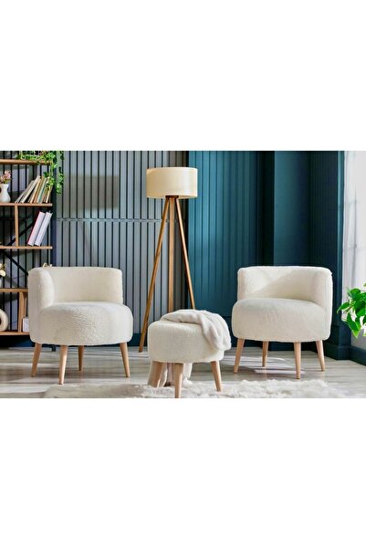 WATERYBROOK Sydney İkili Berjer Puf Set - Tekli Koltuk - Cafe, Ofis, Balkon, Kafe, Bahçe, Salon Mobilyası