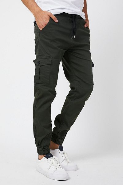Serseri Khaki Slim Fit Side Pocket Waist Lace up Elasticized Legs Stretchy Fabric Men's Cargo Pants