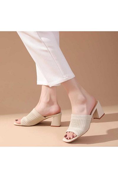 B BİLMEZLER Patterned Short Heeled Knitwear Slippers