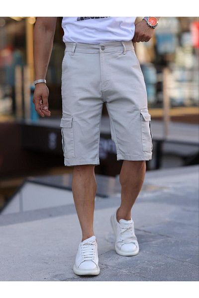 Domoda Stone Slim Fit None Denim Flexible Herren-Jeans-Cargo-Shorts aus Stoff mit Seitentaschen