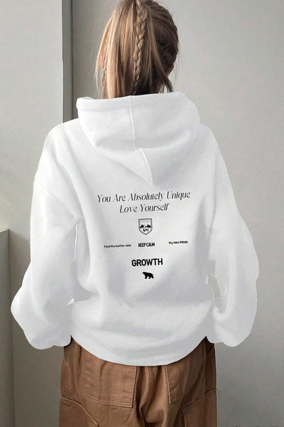 Benisengiydir Λευκό Oversize γυναικείο φούτερ με κουκούλα - Growths Printed