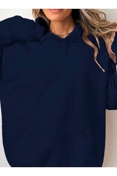 Benisengiydir navy Blue Oversize Hooded Cheery Printed Women's Sweatshirt