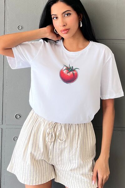 Blah Γυναικείο μπλουζάκι από βαμβακερό λευκό Oversize με μοτίβο τεχνητής νοημ...