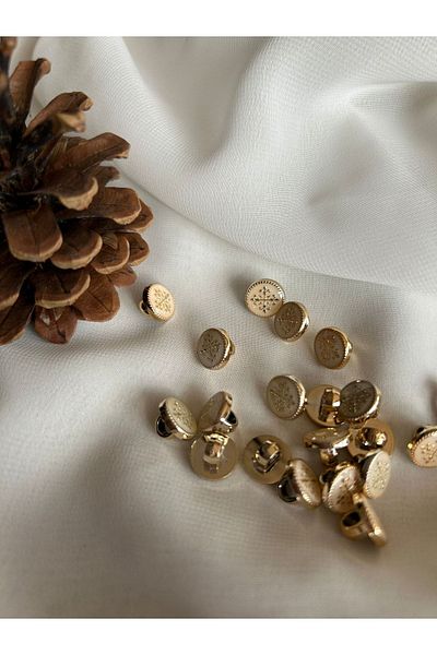 Bukle İplik 16 Size 1.02 cm Round Ethnic Detailed Metallized Covered Bottom Leg Beige Bronze Button (20 Pieces)
