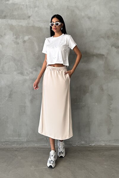 Domoda Maxi de damă în modal bej - elastic, elastic și detaliat cu nervuri @zamora