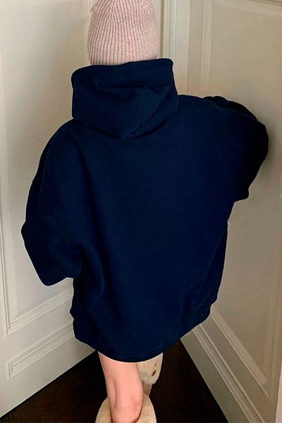 Benisengiydir navy Blue Oversize Hooded Women's Sweatshirt - Rft Printed