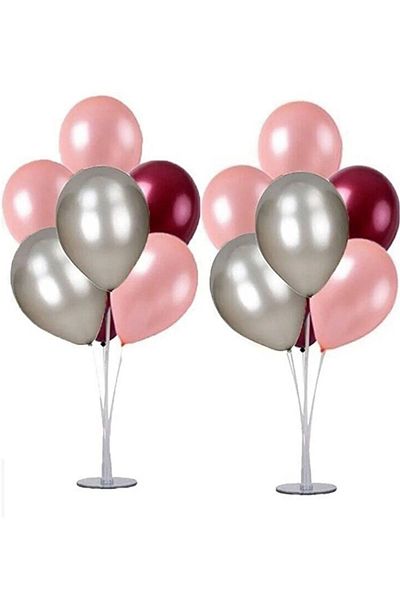 asöy Hospital Ornament 2Pcs 7-Piece Balloon Stand And Pink SilverFuchsia Metallic Balloon Set Welcome baby