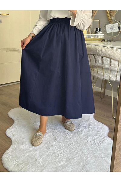 MOLAMODDA Fusta din poplin - cu buzunare si talie elastica