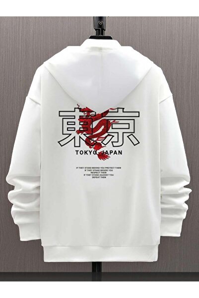 GOSSİP TEAM Φούτερ με στάμπα Tokyo με λευκή κουκούλα