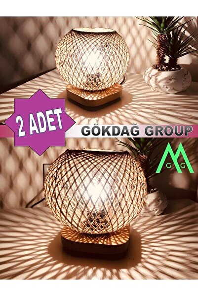 gökdağ group g g 2 ADET Doğal Ağaç Abajur Jüt Hasır Başlık Lambader Aydınlatma