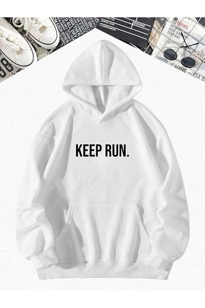 BENROMA Бял суитшърт с качулка Keep Run Oversize