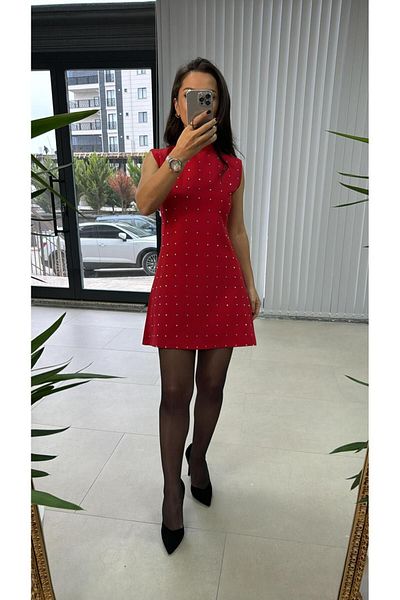 caddstore Red Stone Detailed Ms Dress