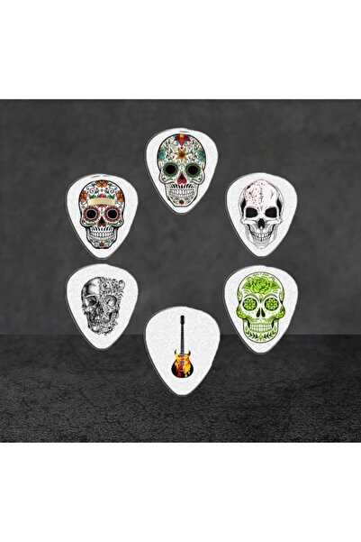 cantekin Gitar Pena 6 Adet Kuru Kafa Gitar Skull Baskılı Gitar Penası