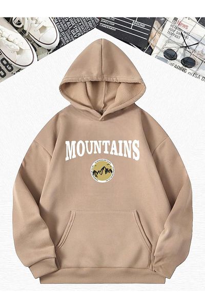 BENROMA Φούτερ με κουκούλα σε μπεζ Mountains Oversize
