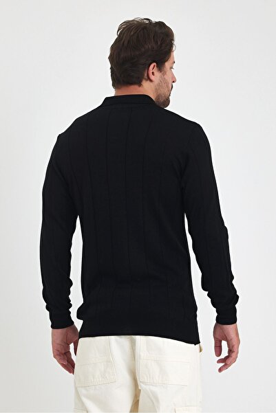 Tarz Cool Men's Polo Neck Striped Sweater - Long Sleeve