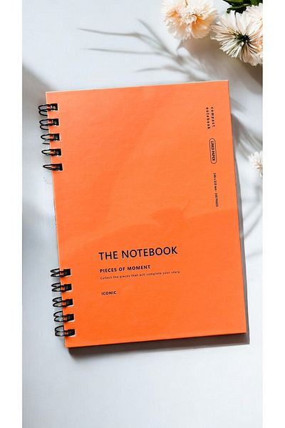 Fark Tanıtım SpirAl LeAf Striped A5 Notebook - Orange Coral Cover (80 Sheets)