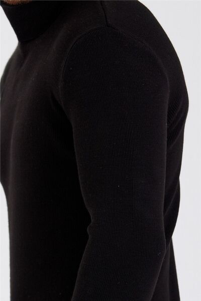 Tarz Cool Men's Black Full Fisherman Knitwear-ttrzz1406r01s