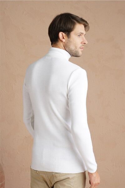 Tarz Cool Men's White Plain Turtleneck Knitwear Sweater-trz1406r11s