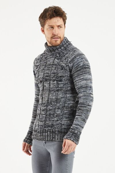 Tarz Cool Men's Black-white Knitwear Sweater -trzcm3418r07