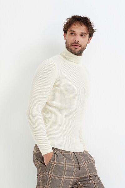 Tarz Cool Біла смугаста в'язана рибальська кофта -blyk005r02