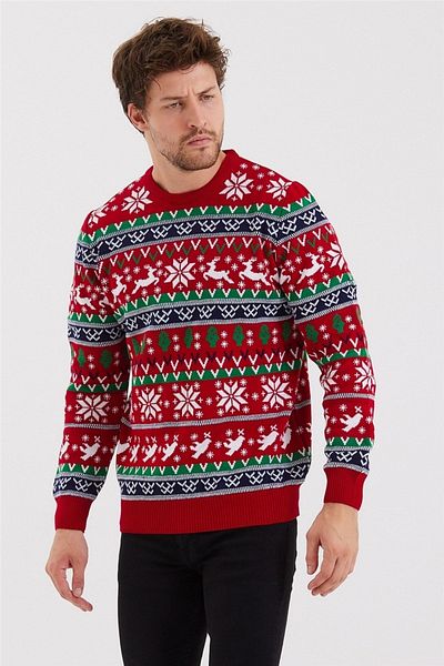 Tarz Cool Men's Red-green-white Christmas New Year Sweater-noelkzkr200s