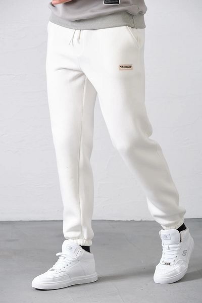 aziso White Men's Sweatpants - 3 Thread Raised Fabric