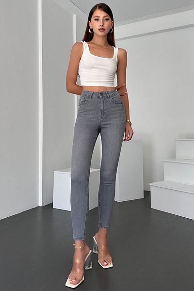 HLT JEANS Šedé dámské Skinny Fit džíny s vysokým pasem Lycra Flexibilní džíny JENNIE-GRAY